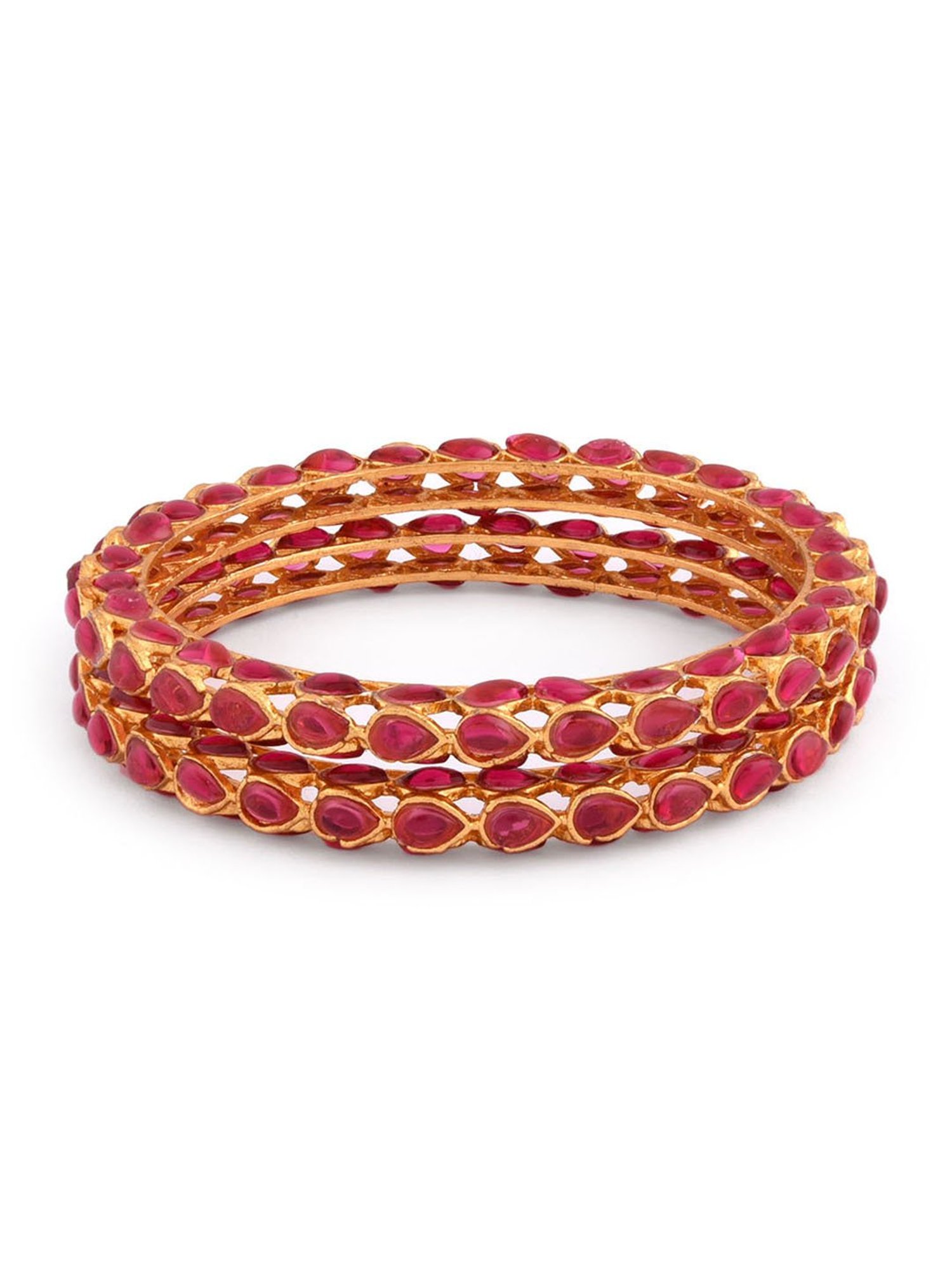 Fida Ruby Gold-Plated Bangles for Women - Set of 2
