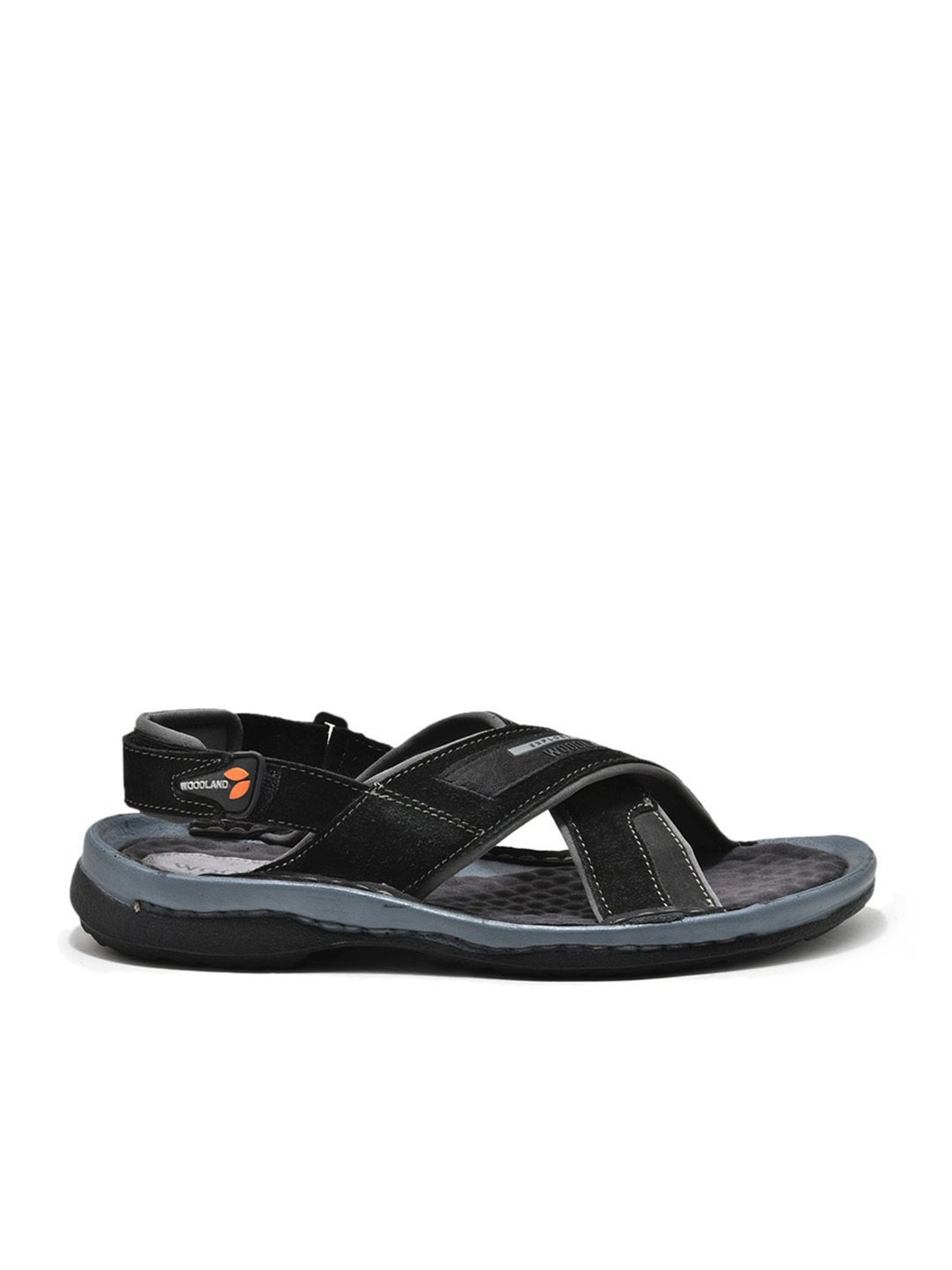 Woodland Men's Black Cross Strap Sandals