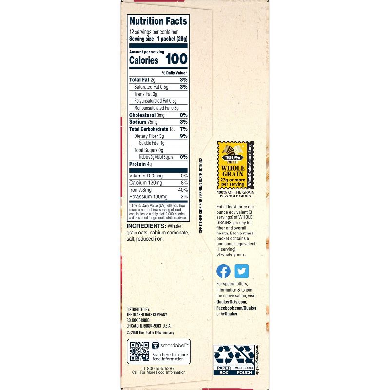 Quaker Original Heart Healthy Oatmeal - 12ct