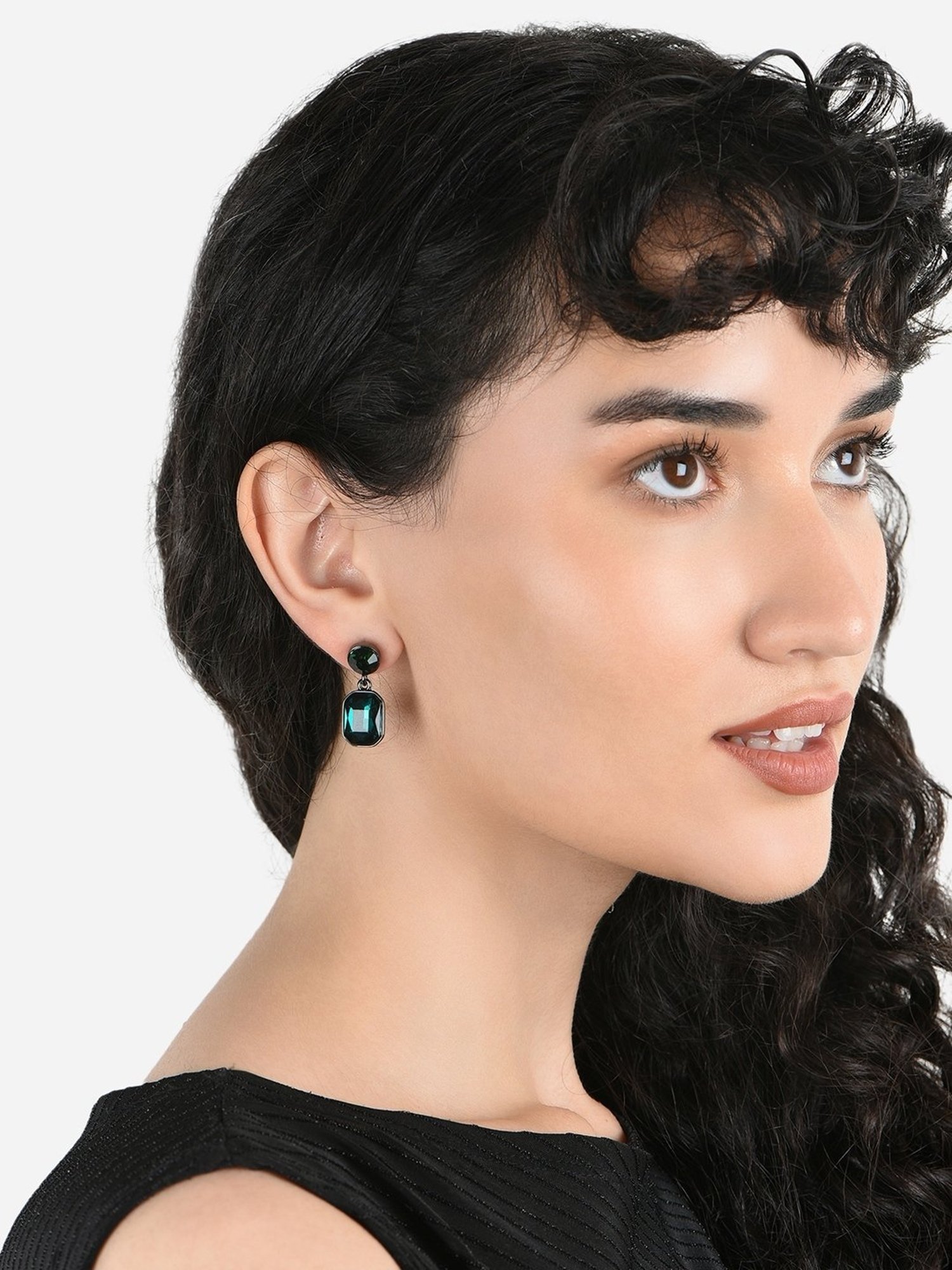 ToniQ Geometric Green Drop Earrings for Women