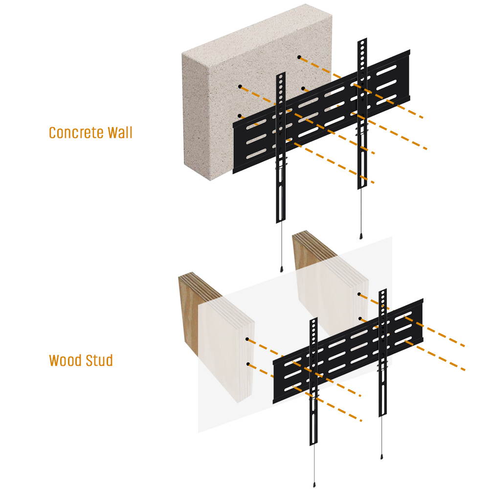 KORAMZI KWM1644F-PRO Fixed TV Wall Mount with Smart Locking System Technology 400x400 VESA Fits 26-55" TV's including Bubble Level & 6 ft. HDMI Cable Pro Series (Black)-New