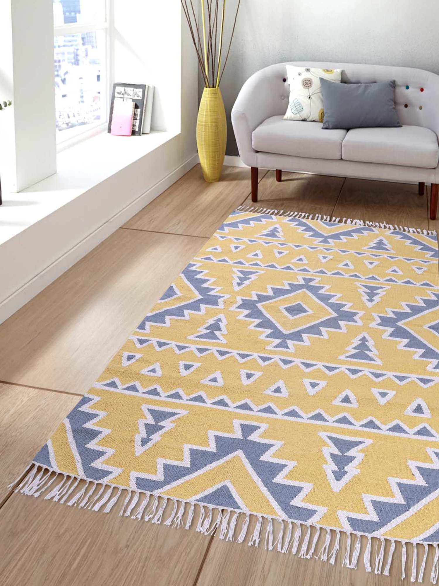 Pequra Yellow & Blue Cotton Floor Covering Arka Rug