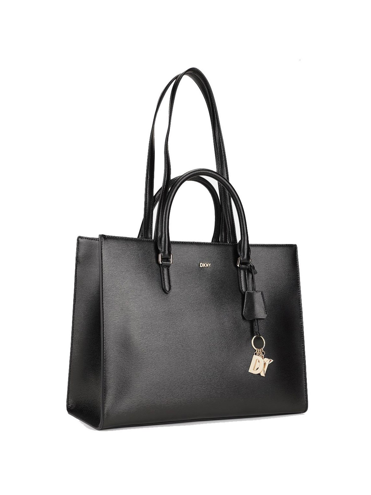 Dkny Black Leather Solid Tote Handbag