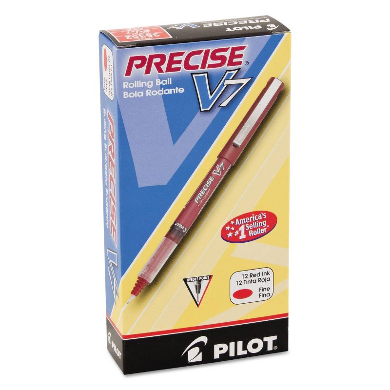 Pilot Precise V7 Roller Ball Stick Pen, Needle Point, 0.7mm Fine - Red Ink (12 Per Set)