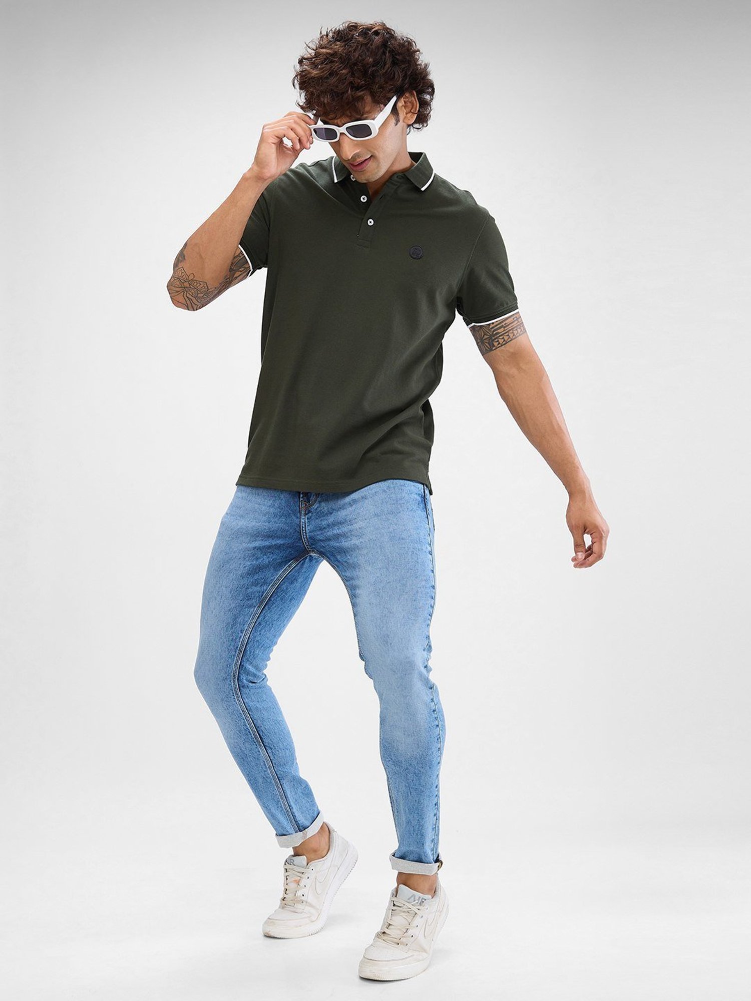 Spykar Green Slim Fit Polo T-Shirt