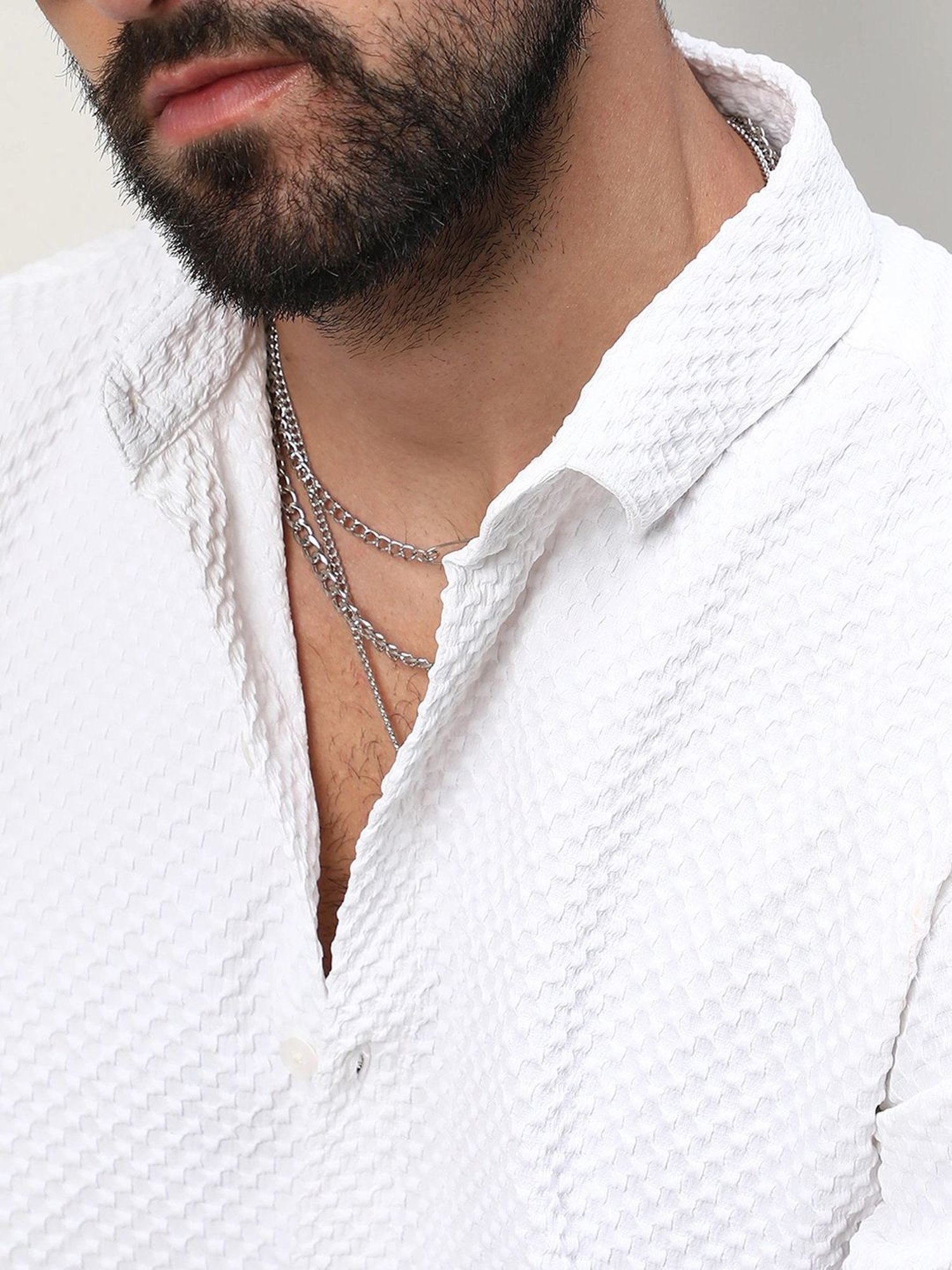 Campus Sutra White Regular Fit Texture Shirt