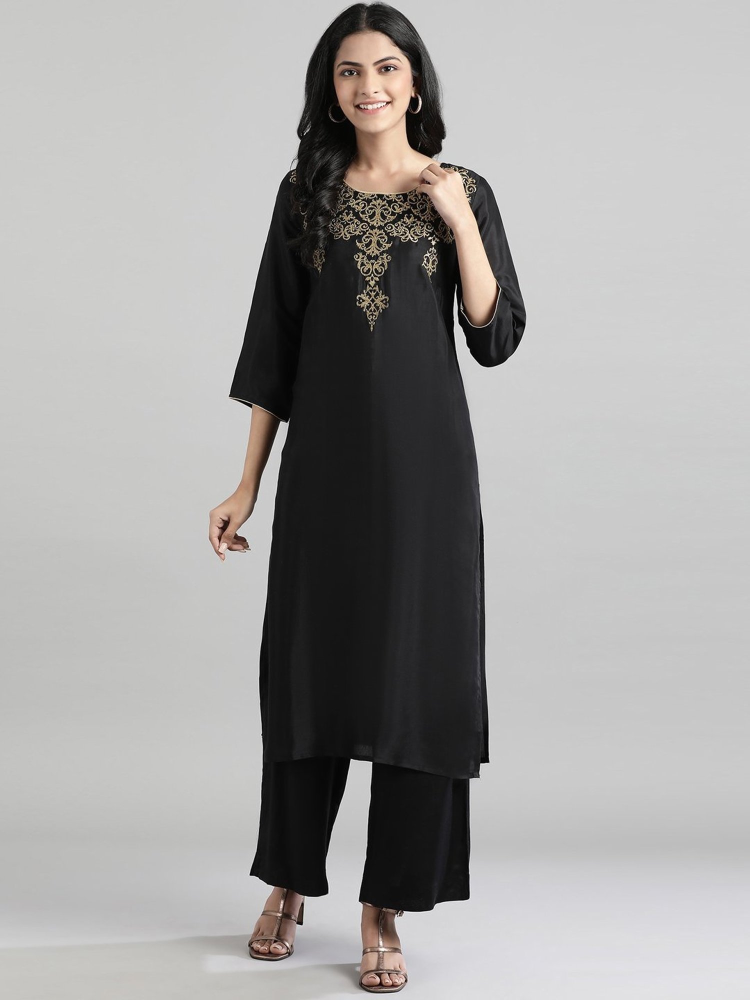 Aurelia Black Geometric Print Kurta Palazzo Set
