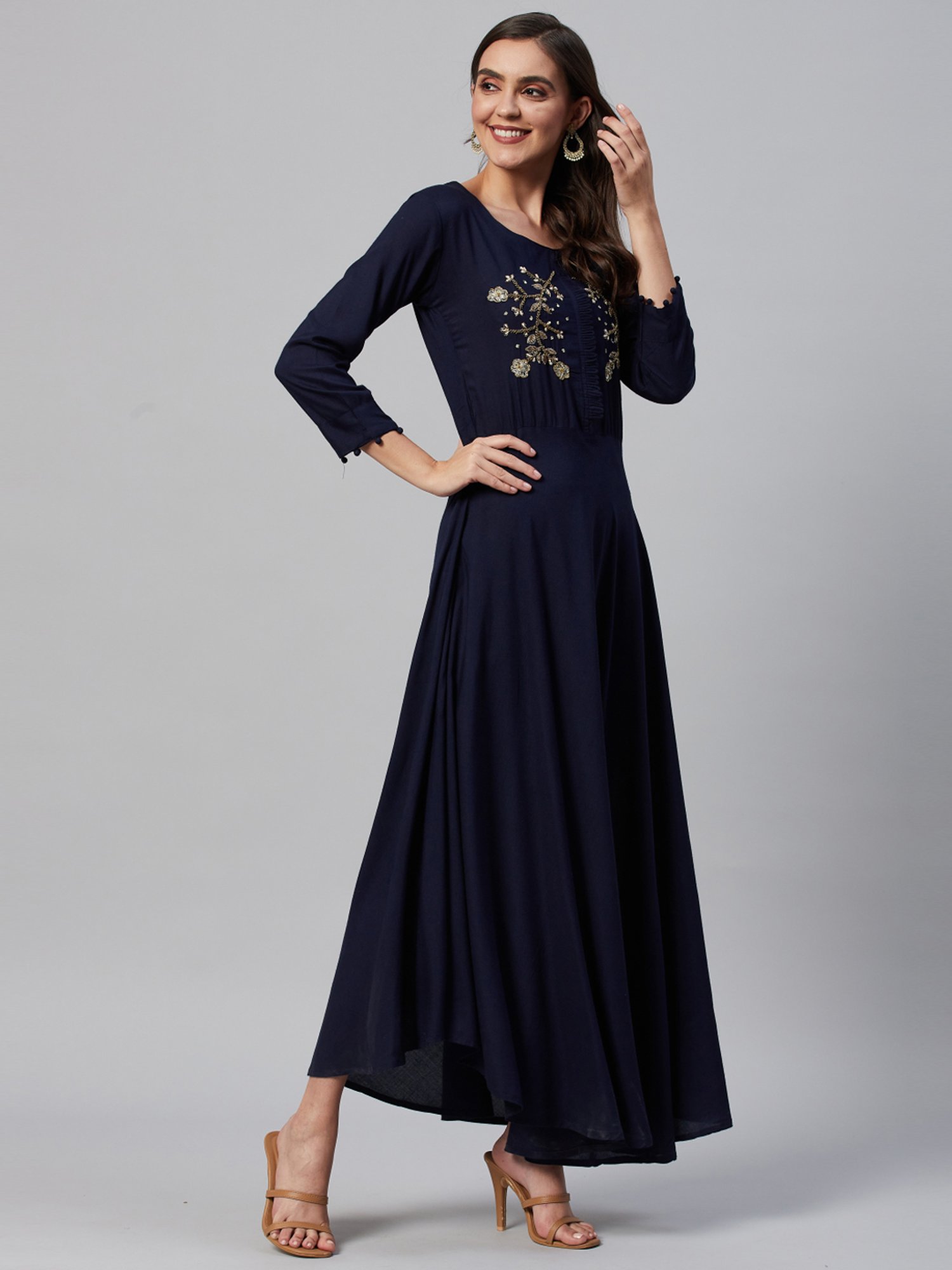 HIGHLIGHT FASHION EXPORT Navy Embellished Maxi Dress