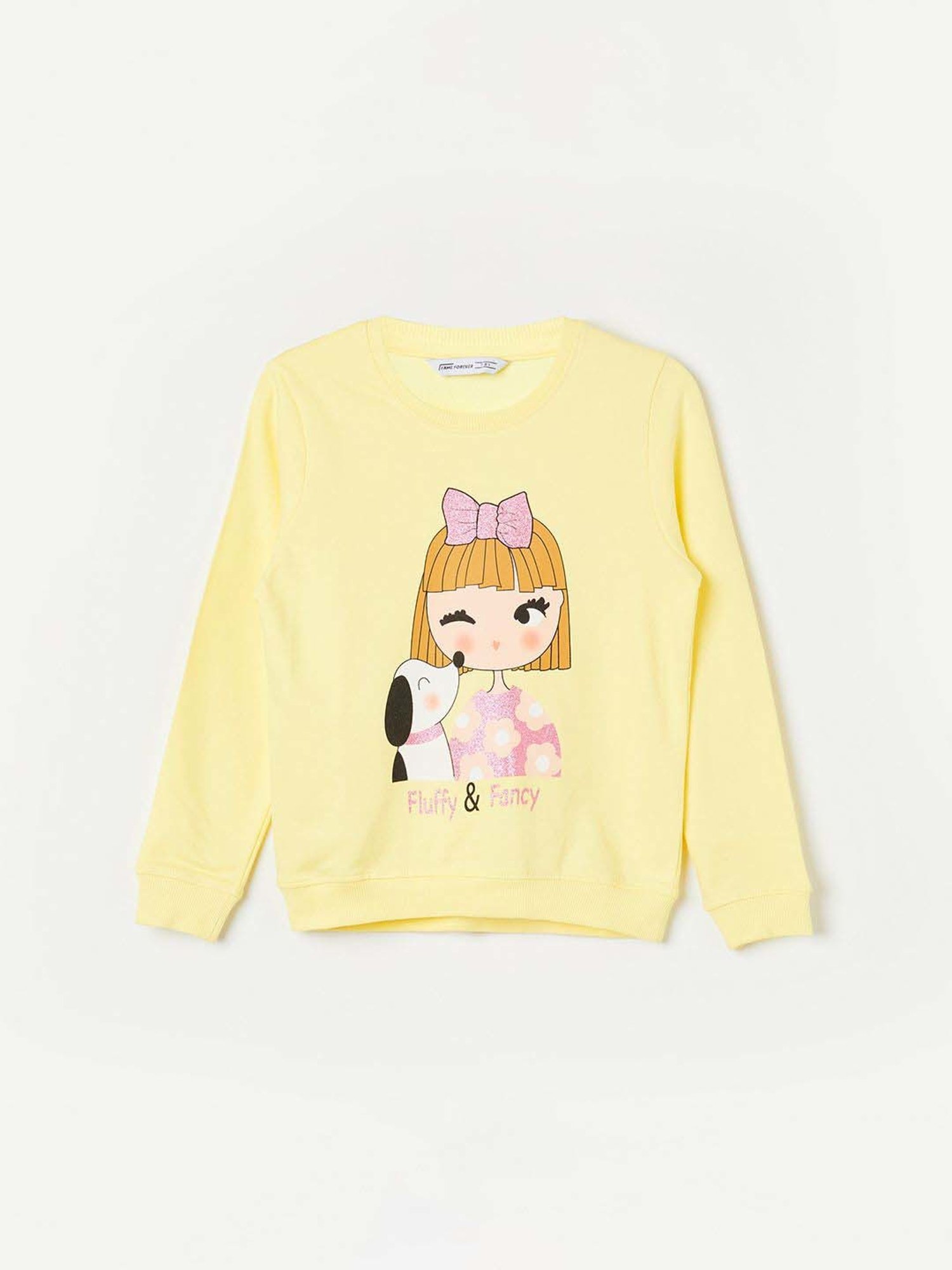 Fame Forever by Lifestyle Girls Yellow Cotton Printed Full Sleeves Sweatshirt