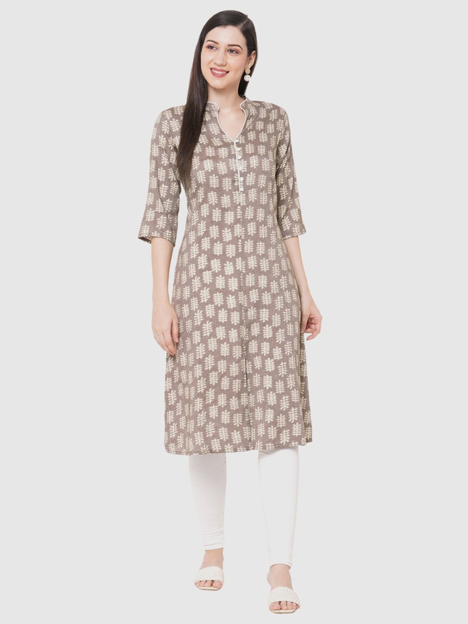 Fusion Beats Grey Printed A Line Kurta