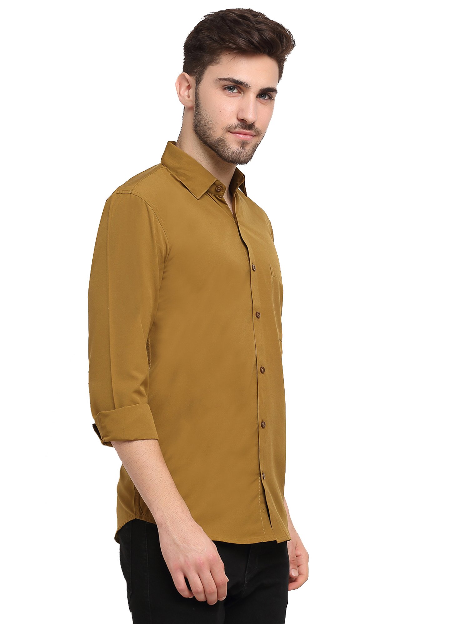 Jainish Mustard Cotton Slim Fit Shirt