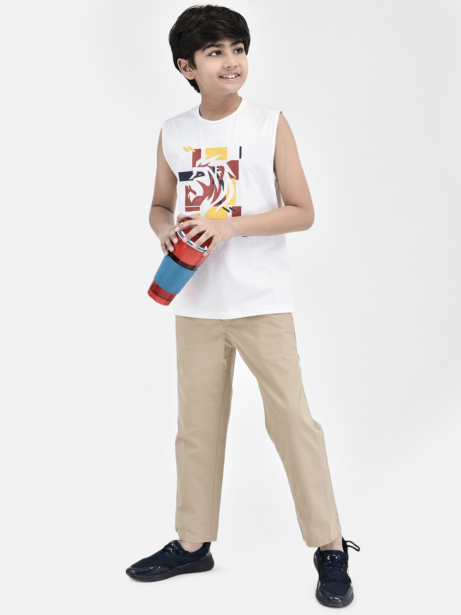 Crimsoune Club Boys Beige Solid Trackpants