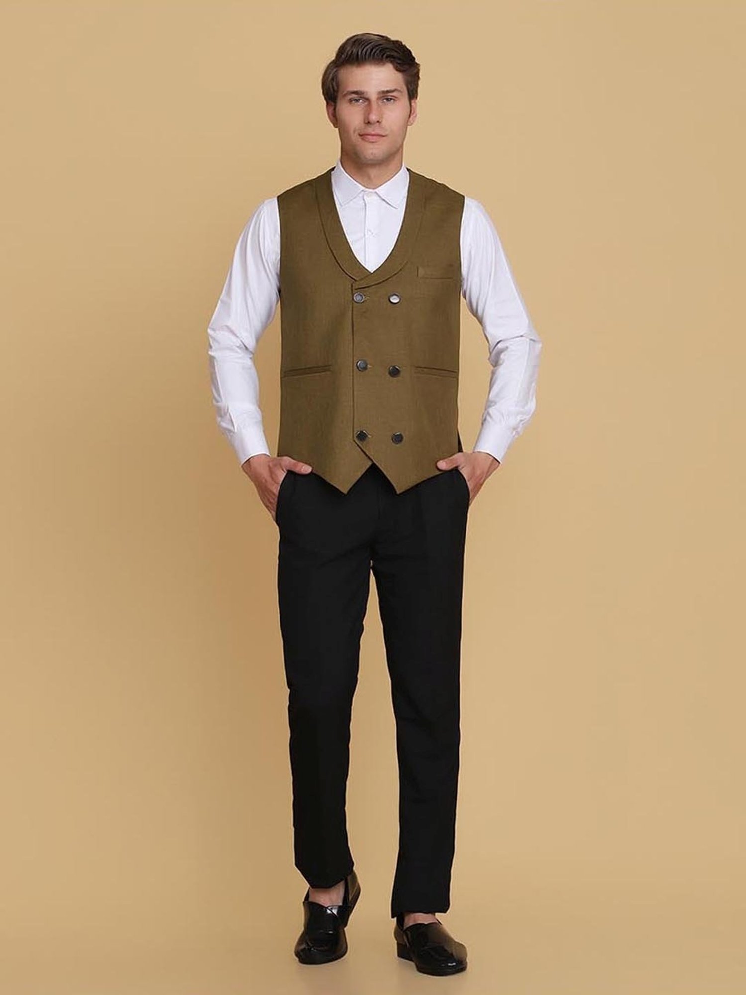 TAHVO Green Slim Fit Waistcoat