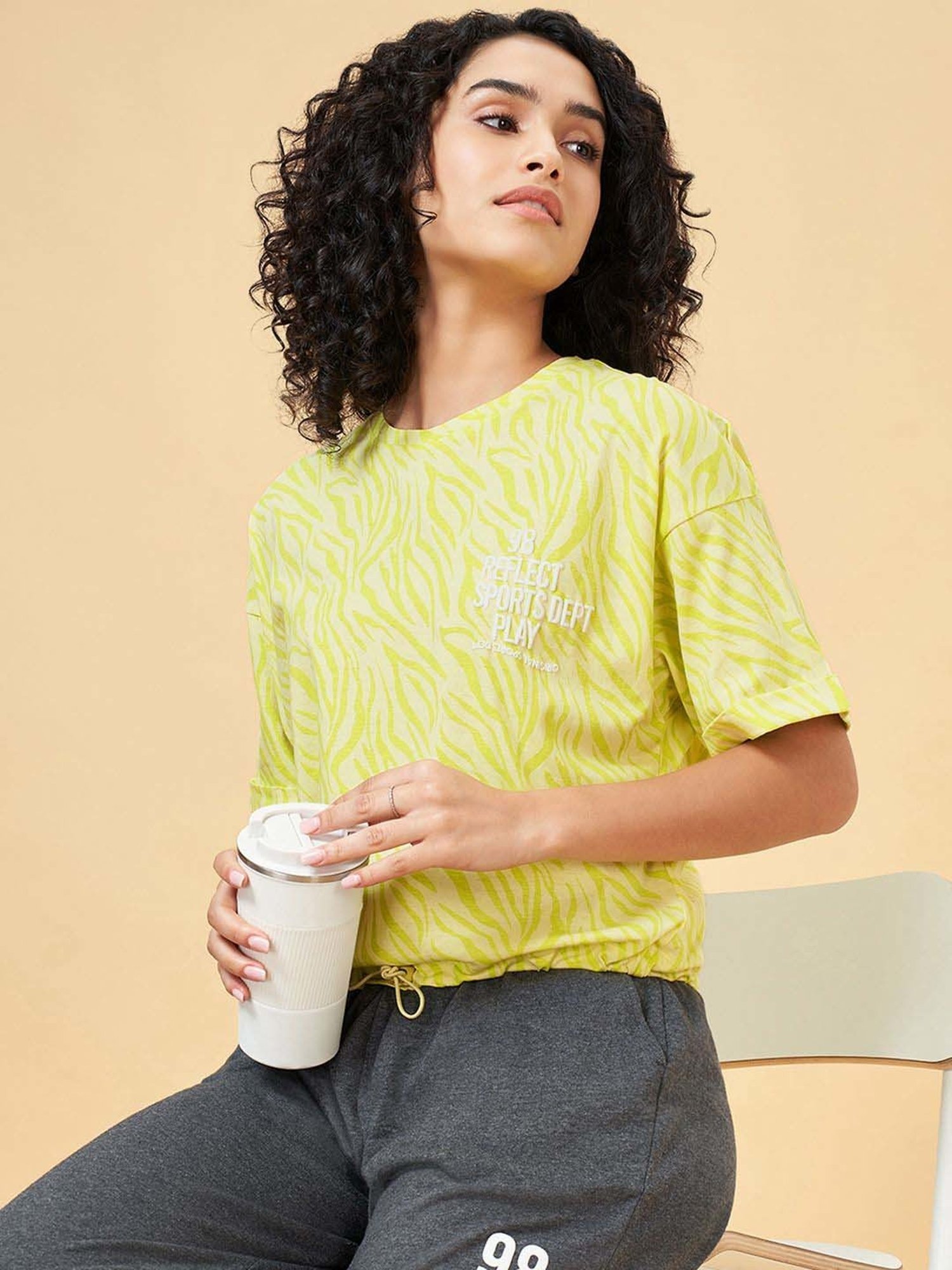 Ajile by Pantaloons Green Cotton Printed T-Shirt