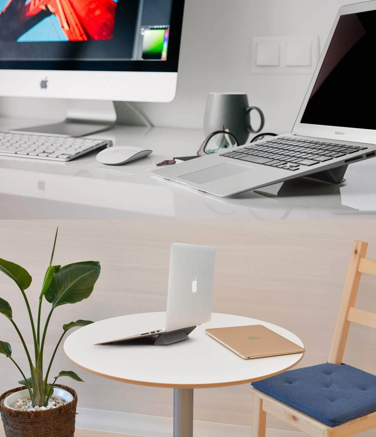 Ringke Laptop Stand [BLACK] Anti-Slide Smart Folding Portable Slim and Weightless Adhesive Stand for Laptop, iPad, Tablet, and More