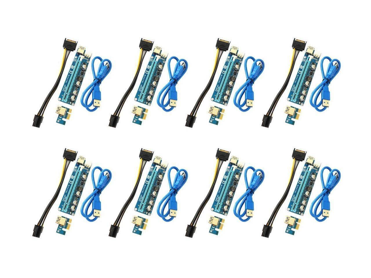 8-Pack Ver006C Mining Dedicated PCIe Riser Cable Card Riser Adapter Cryptocurrency PCI Express 1X to 16X Extender Mining Rig 60cm USB 3.0 6Pin Power