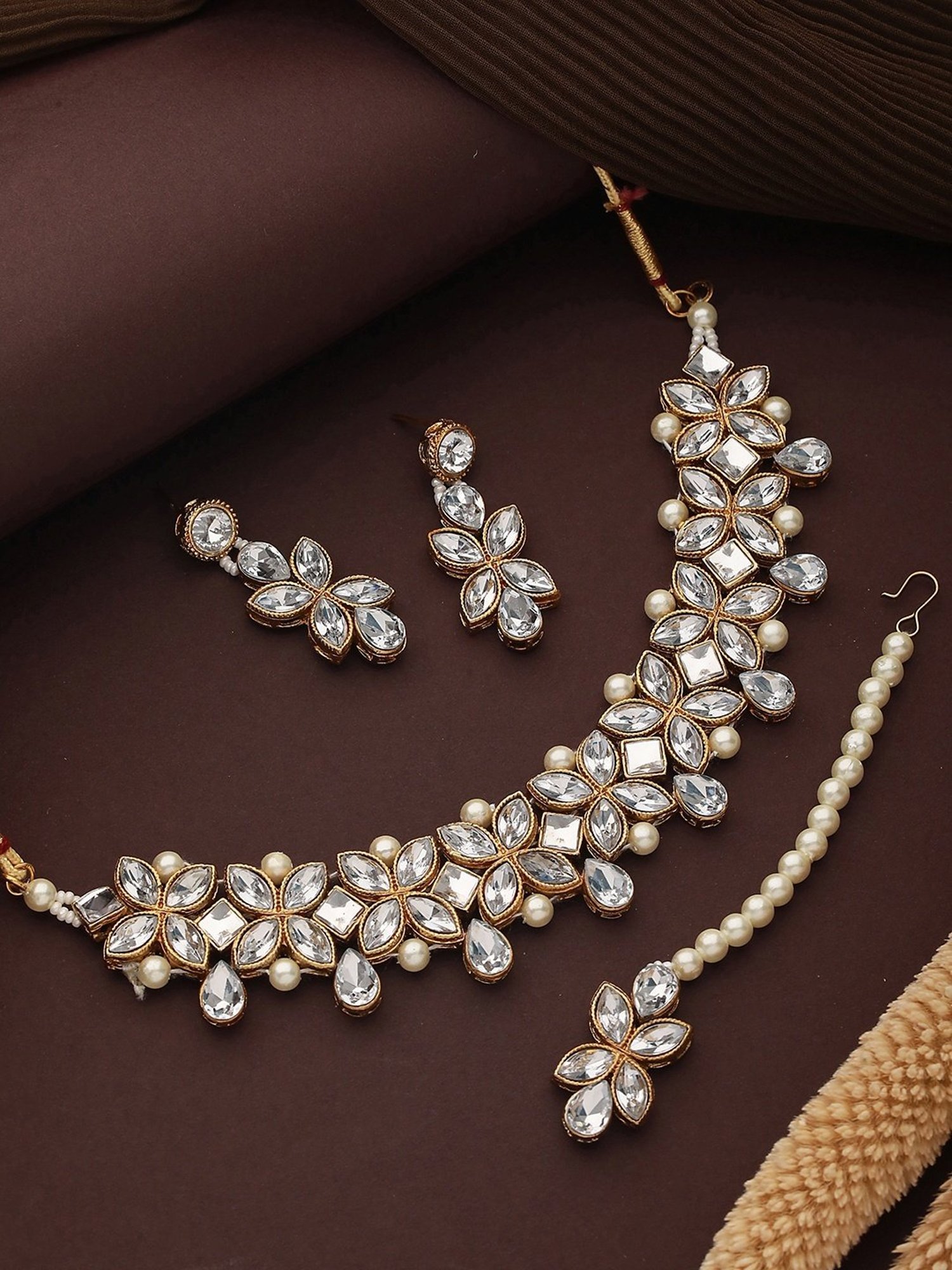 Aatmana White Necklace, Maangtikka & Earrings Set for Women