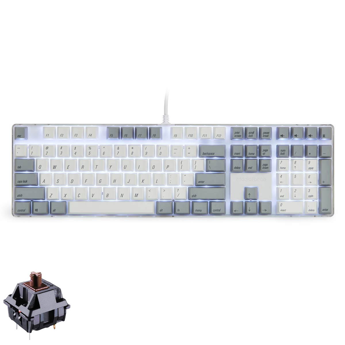 Qisan Magicforce N-key Rollover  Mechanical Keyboard Gaming Keyboard Cherry MX Brown  100% Full Size 108 Keys with White Backlight Case,PBT Keycaps