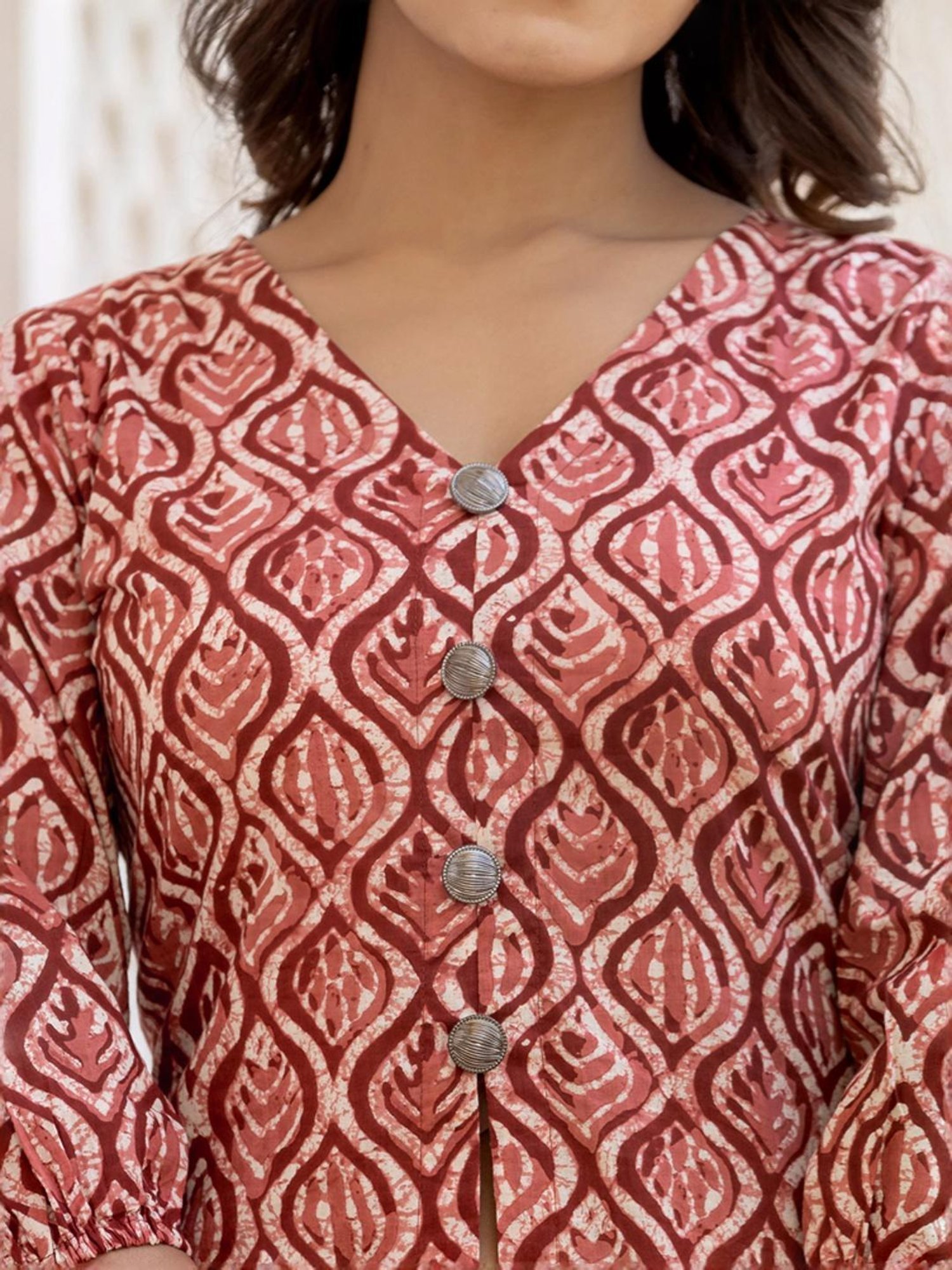 Yufta Maroon Cotton Printed Tunic Pant Set