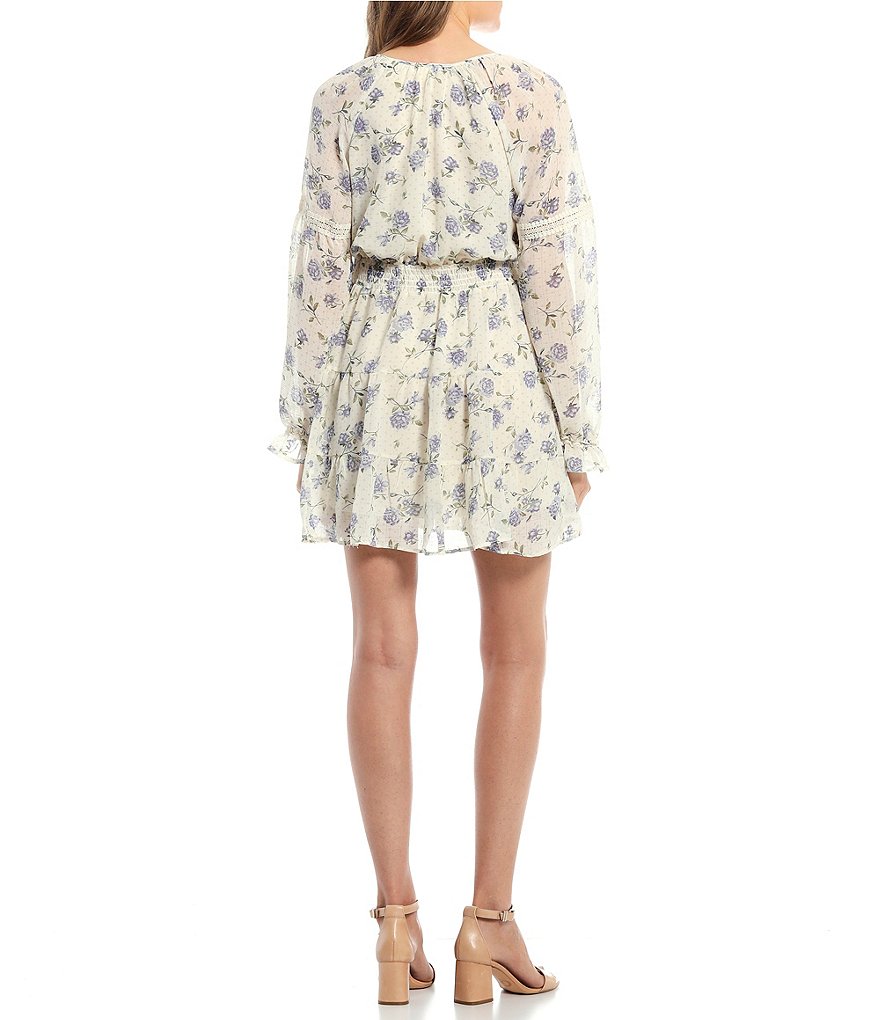 Blu Pepper Floral Long Sleeve Tiered Dress