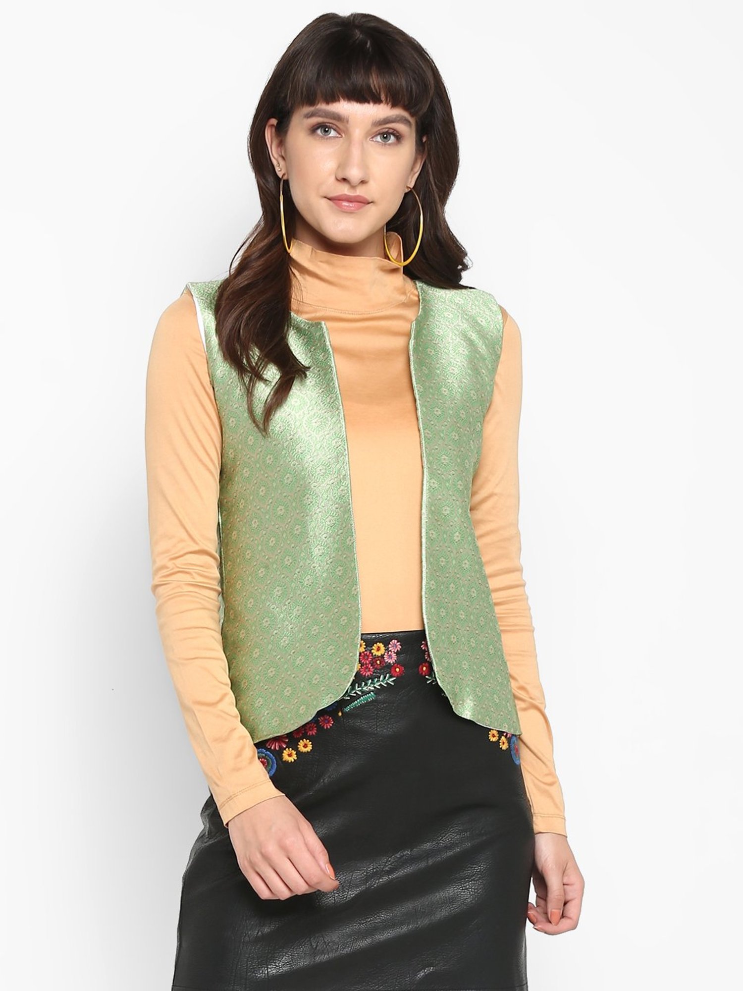 Hangup Green Jacquard Pattern Shrug