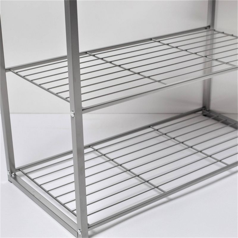 3 Tier Shoe Rack with Rustic Oak Finish Top Gray Metal - Threshold™