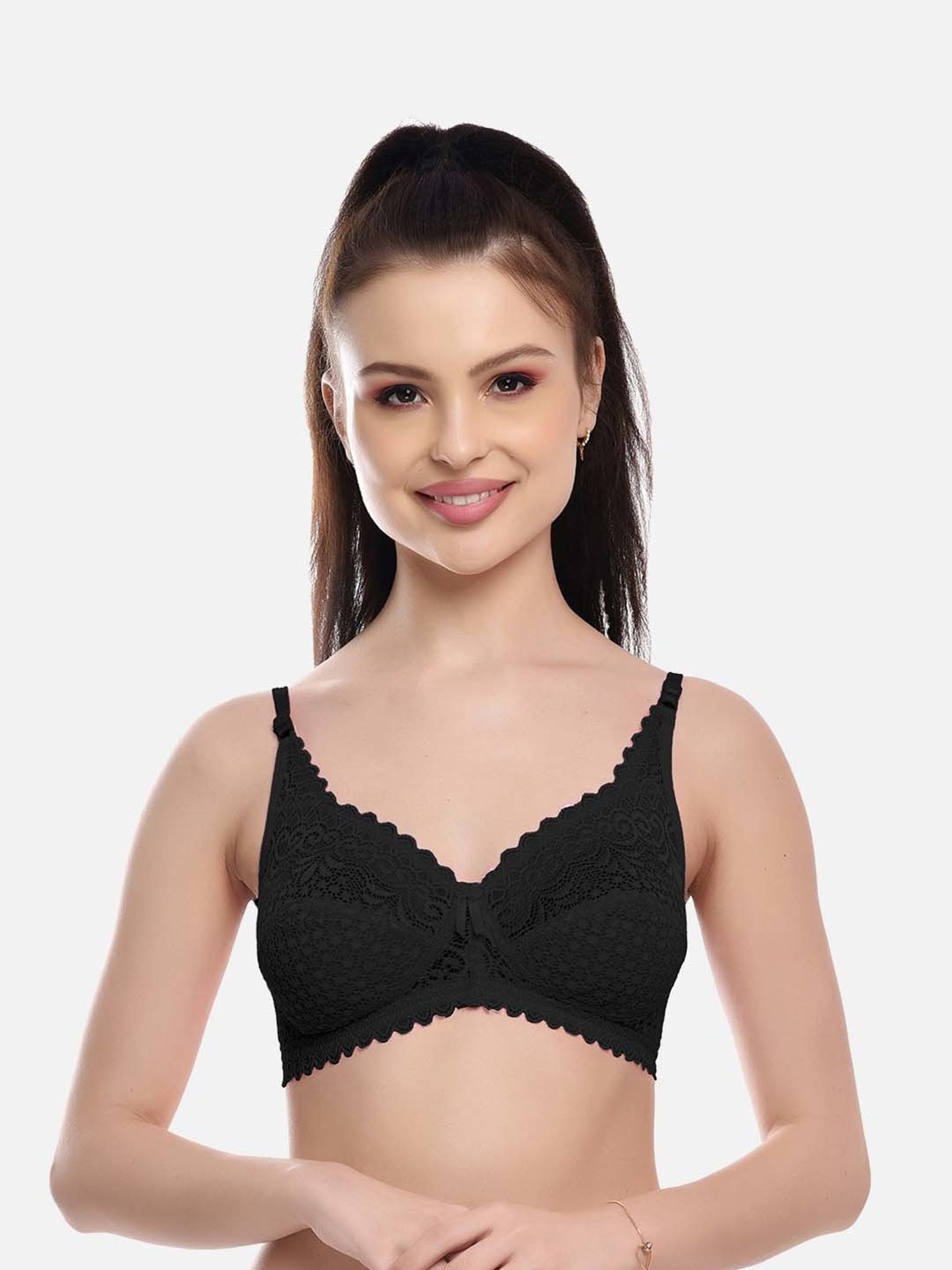 FIMS: Fashion is my Style Black & Blue Lace Work Bralette Bras - Pack Of 3
