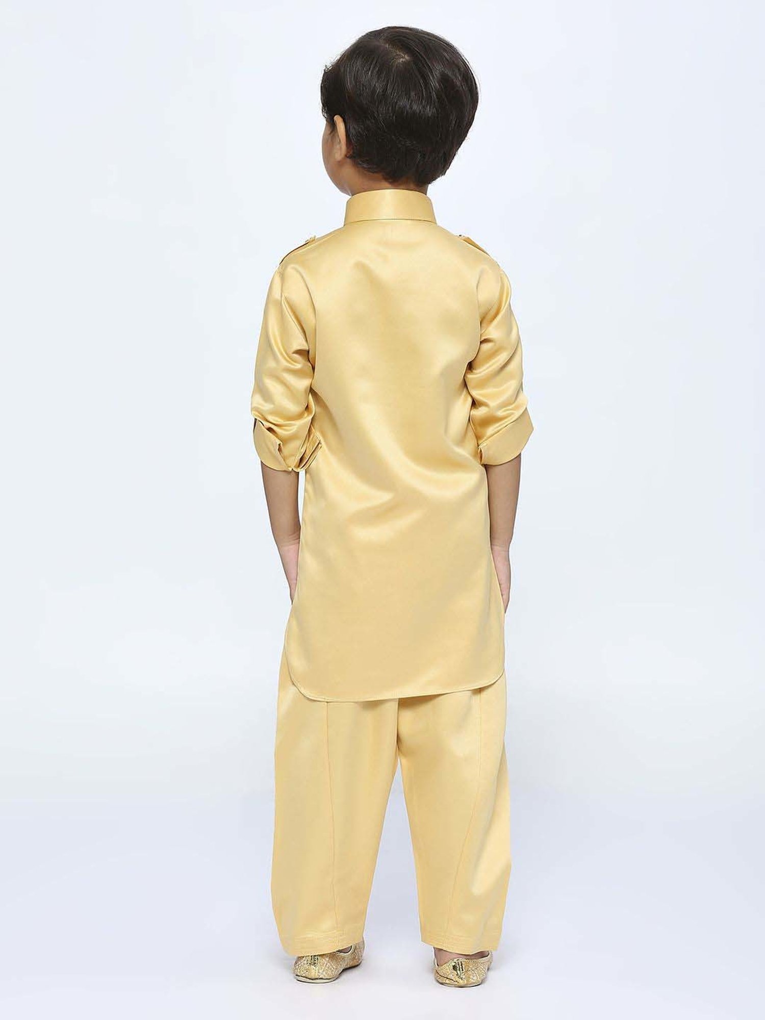 Kids Island Boys Gold Solid Full Sleeves Kurta Set