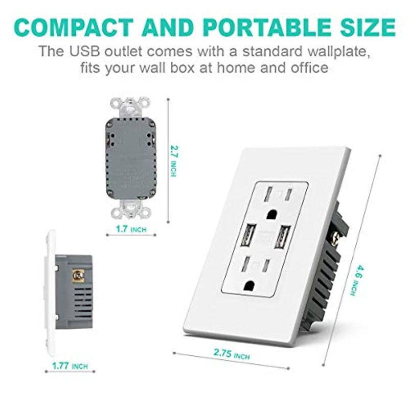 Outlet with USB High Speed Charger 4.8A Charging Capability, Child Proof Safety Duplex Receptacle 15 Amp, Tamper Resistant Wall Socket Plate Included UL Listed MICMI, 4.8A USB outlet 6pack