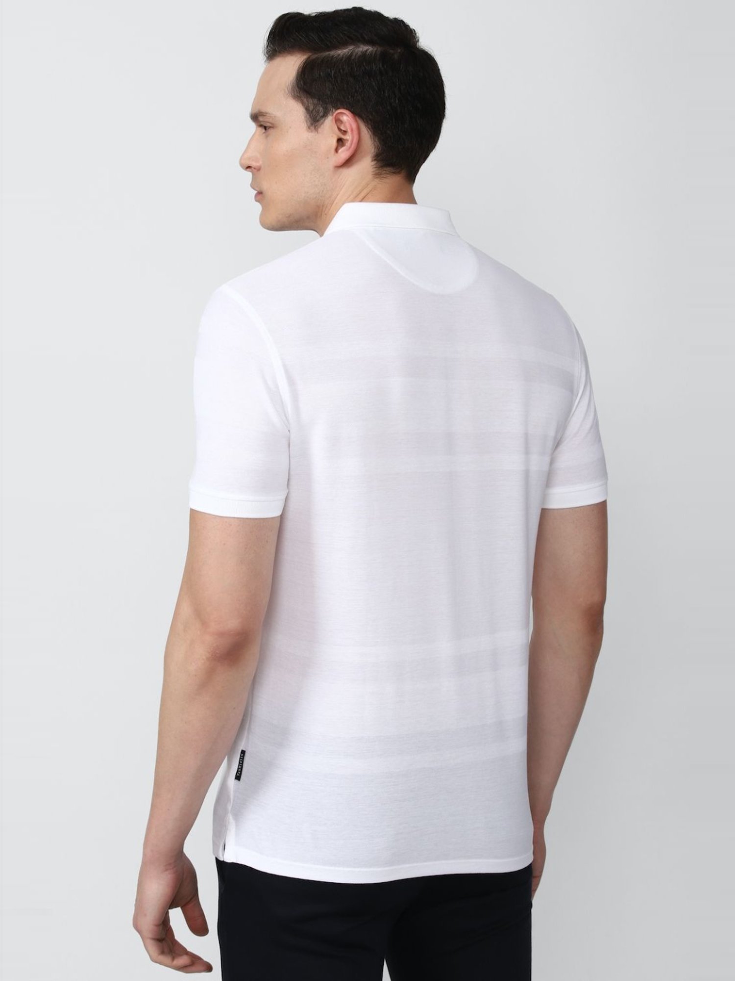 V Dot White Cotton Slim Fit Striped Polo T-Shirt