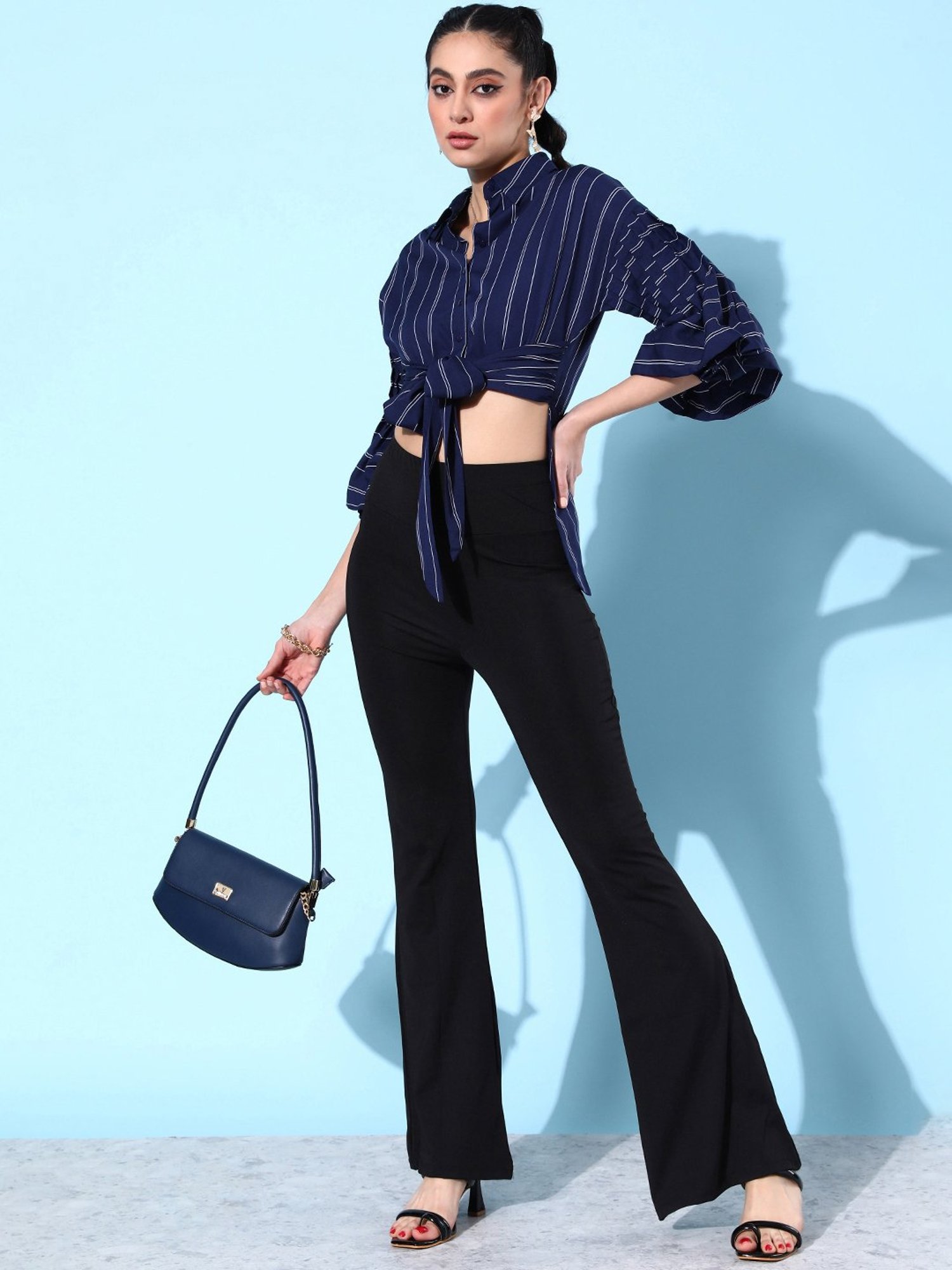 QUIERO Navy Striped Top