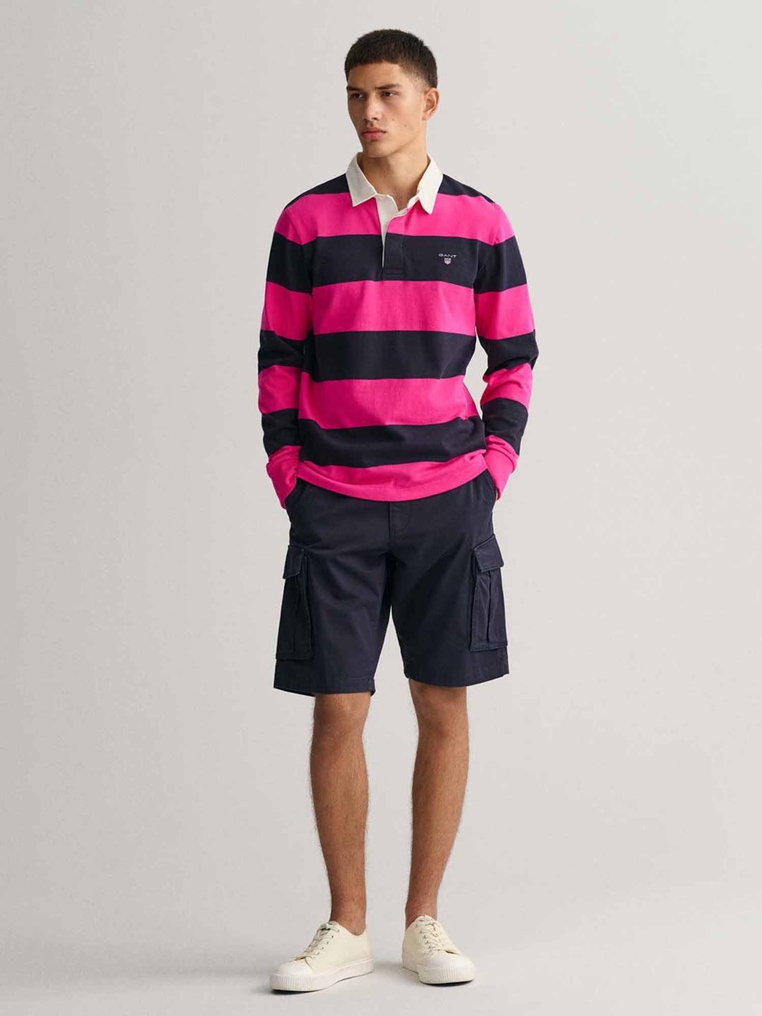 GANT Pink & Navy Regular Fit Cotton Polo T-Shirt