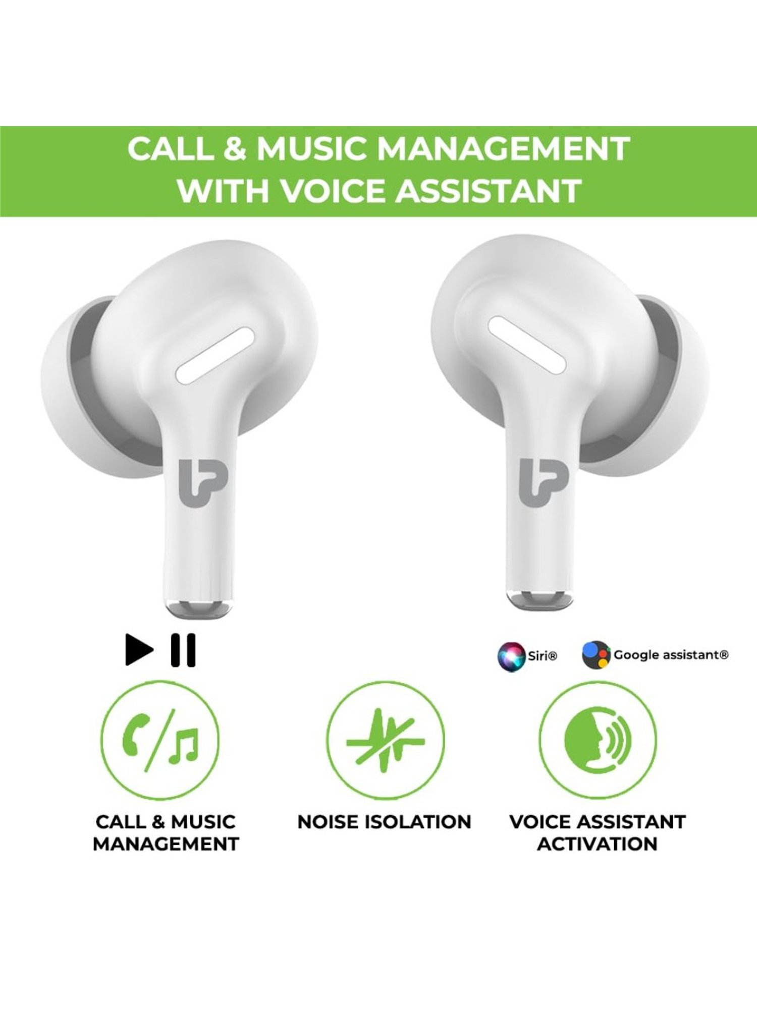 ULTRAPROLINK UM1145 Bluetooth Earbuds with AI ENC Quad Mic & 16H Playtime (White, True Wireless)