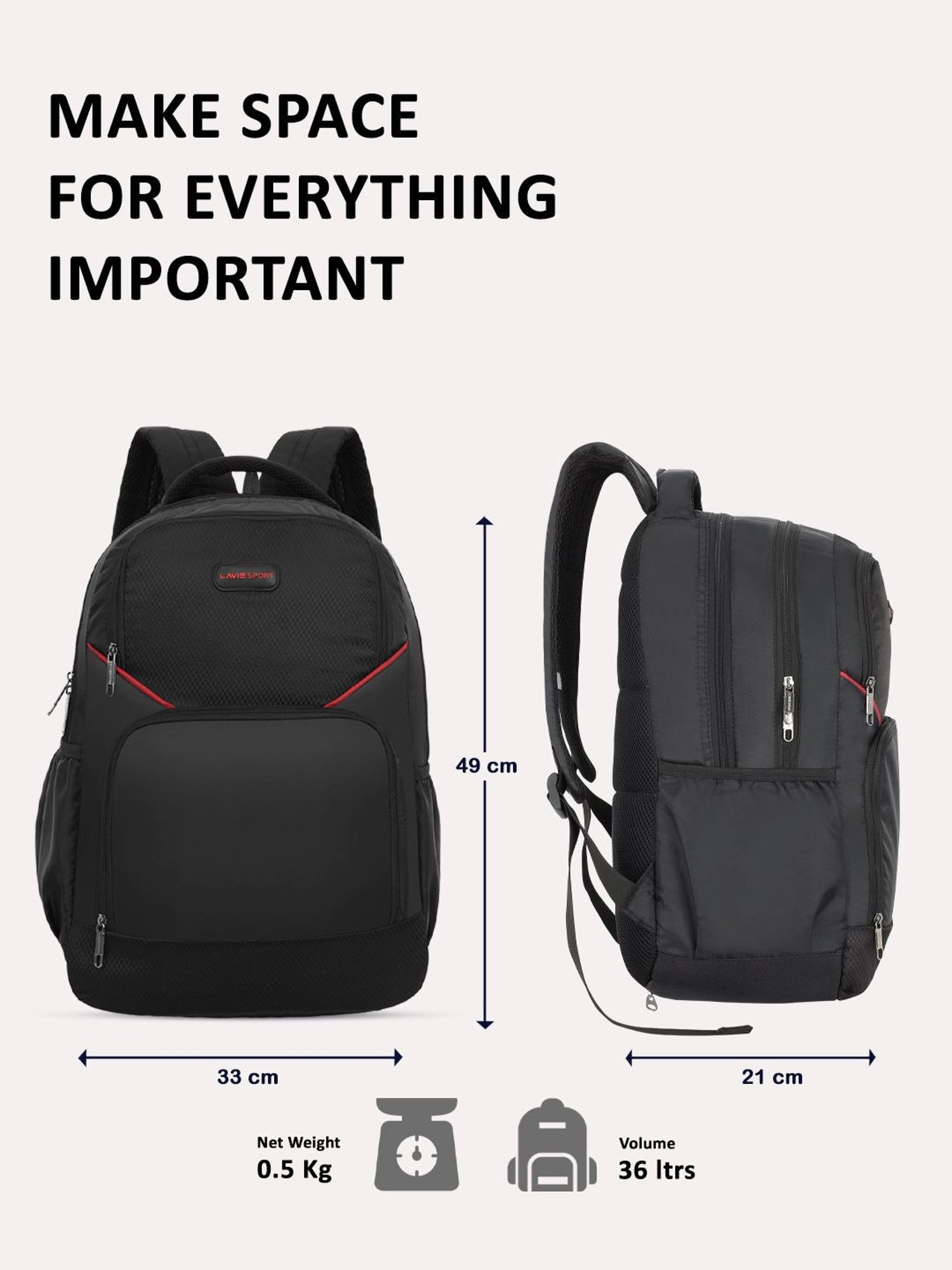 Lavie Sport Business RC 33L Anti-theft & Raincover Laptop Backpack For Boys & Girls (Black)