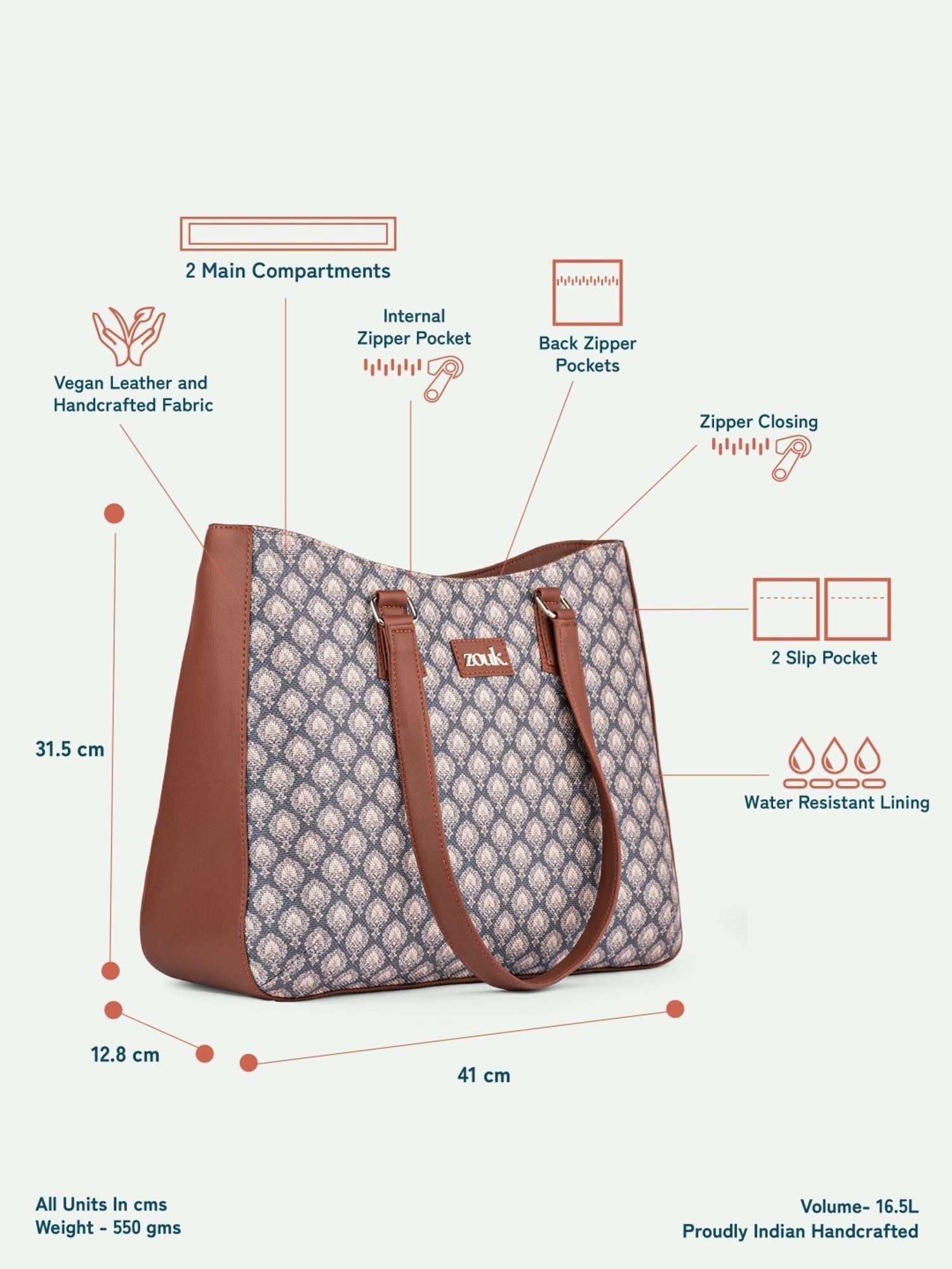 ZOUK Hampi Sculpt Printed Tote Handbag