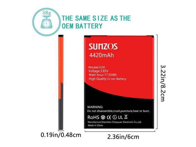 SUNZOS LG V20 Battery, [Upgraded] 4420mAh Li-ion Replacement Battery for LG V20 BL-44E1F [US996,T-Mobile H918,Verizon VS995,Sprint LS997,AT&T H910