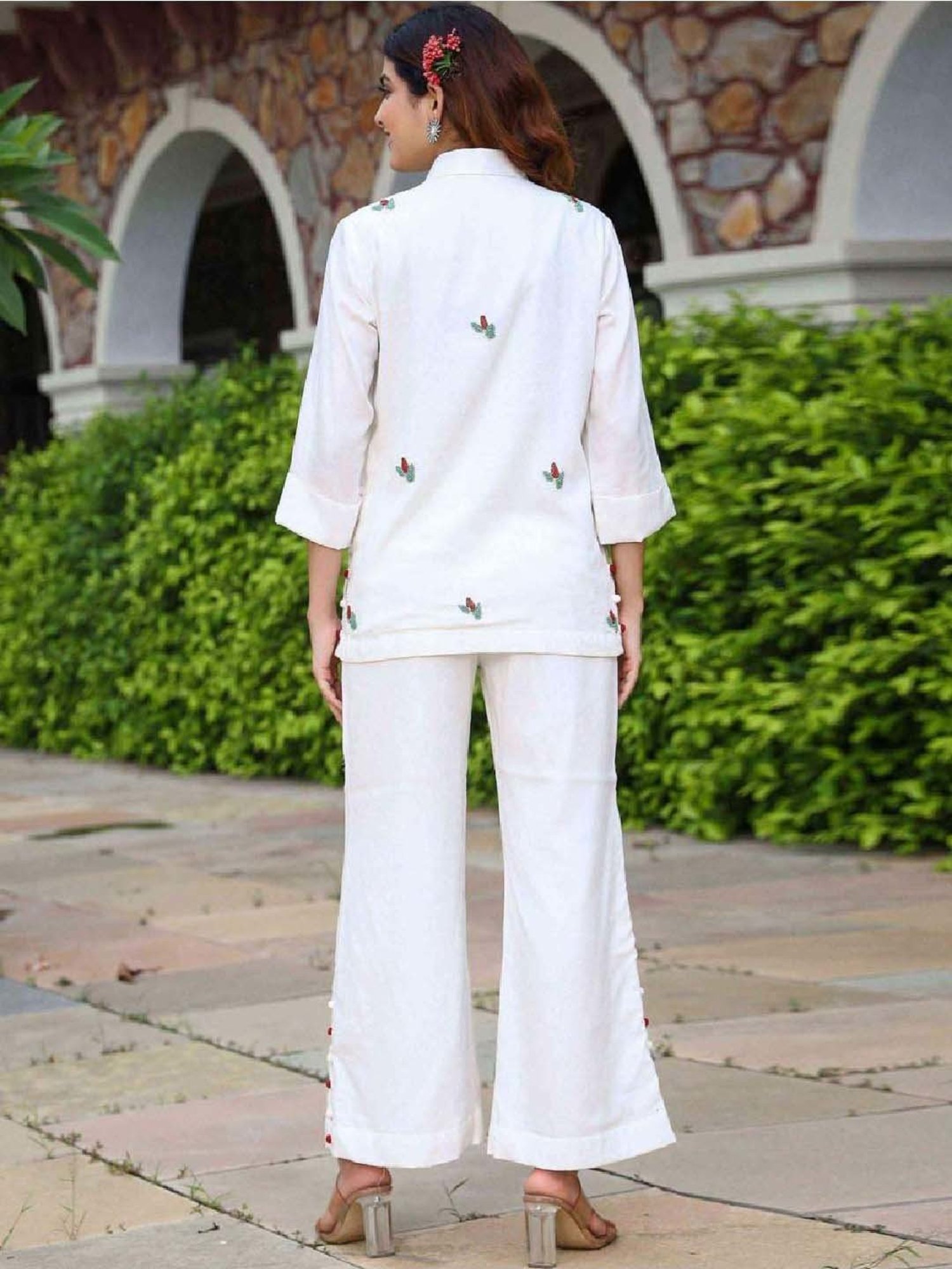 Artagai Midnight Navy Elevated Basics Co-Ord Set With Notch Collar Top And Straight Pants