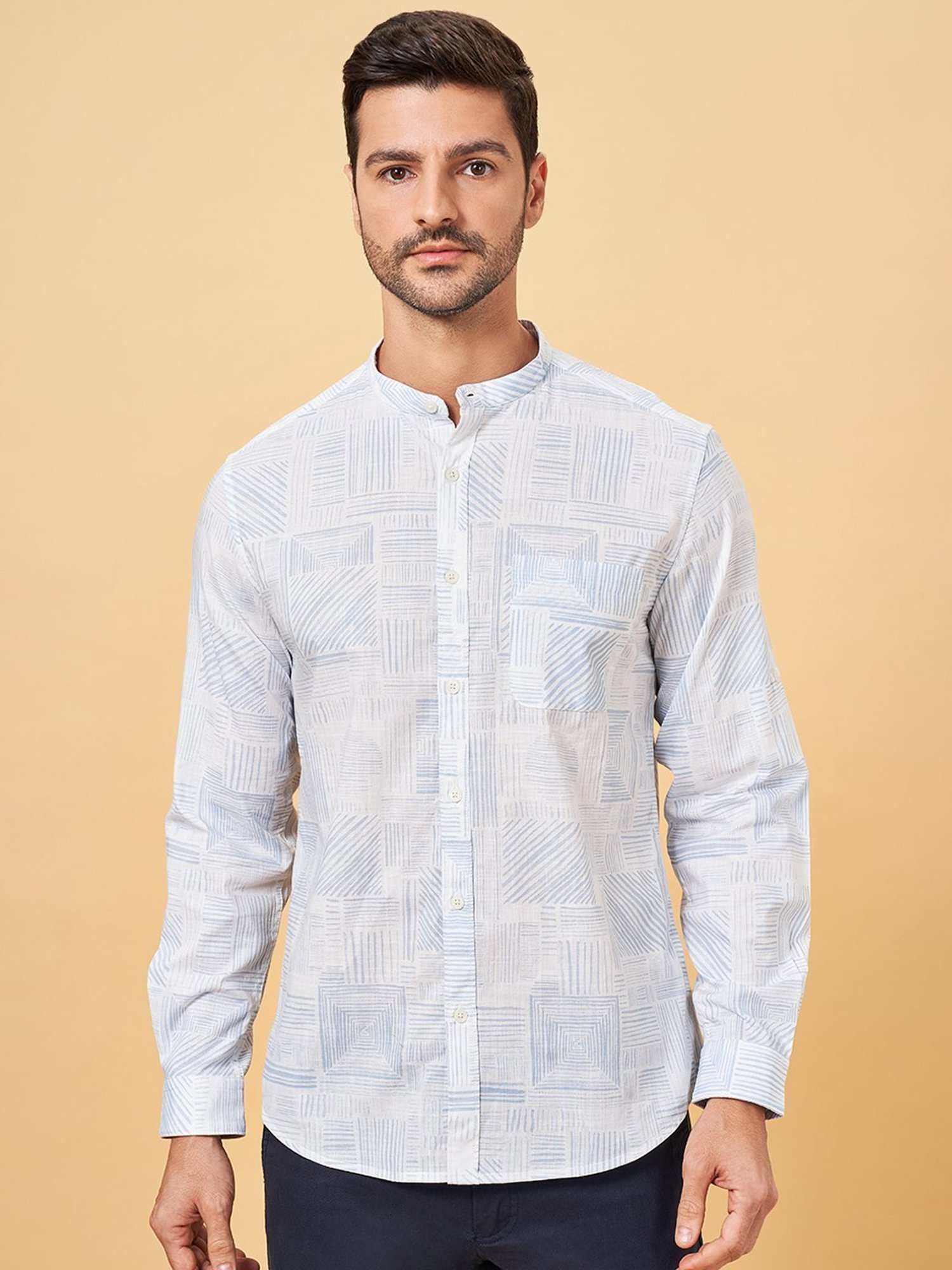 Spykar Blue Cotton Slim Fit Checks Shirt