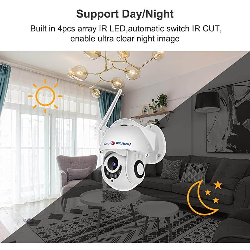 2.4Ghz WiFi IP PTZ Camera 1080P HD Outdoor Night Vision Waterproof CCTV Security Dome Camera 5X Digital Zoom, with PC Software/Web Client, ONVIF, Two Way Audio CCTV Surveillance Camera