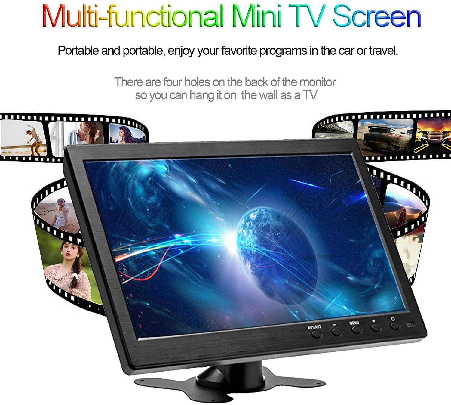 LCD Security CCTV Monitor, 10.1 Inch HDMI Camera Monitor HD 1024X600 with BNC, AVI, VGA, HDMI Input Cable,Compatible with PC CCTV Security Camera Car DVR