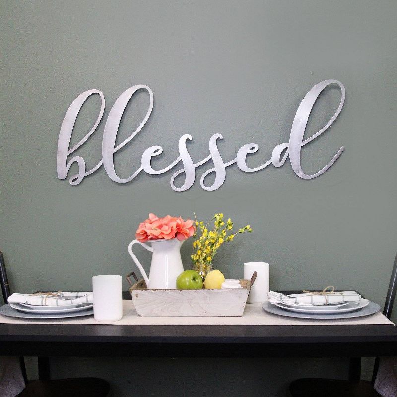41.25" x 15.25" Oversized Blessed Metal Sign Silver - Stratton Home Décor