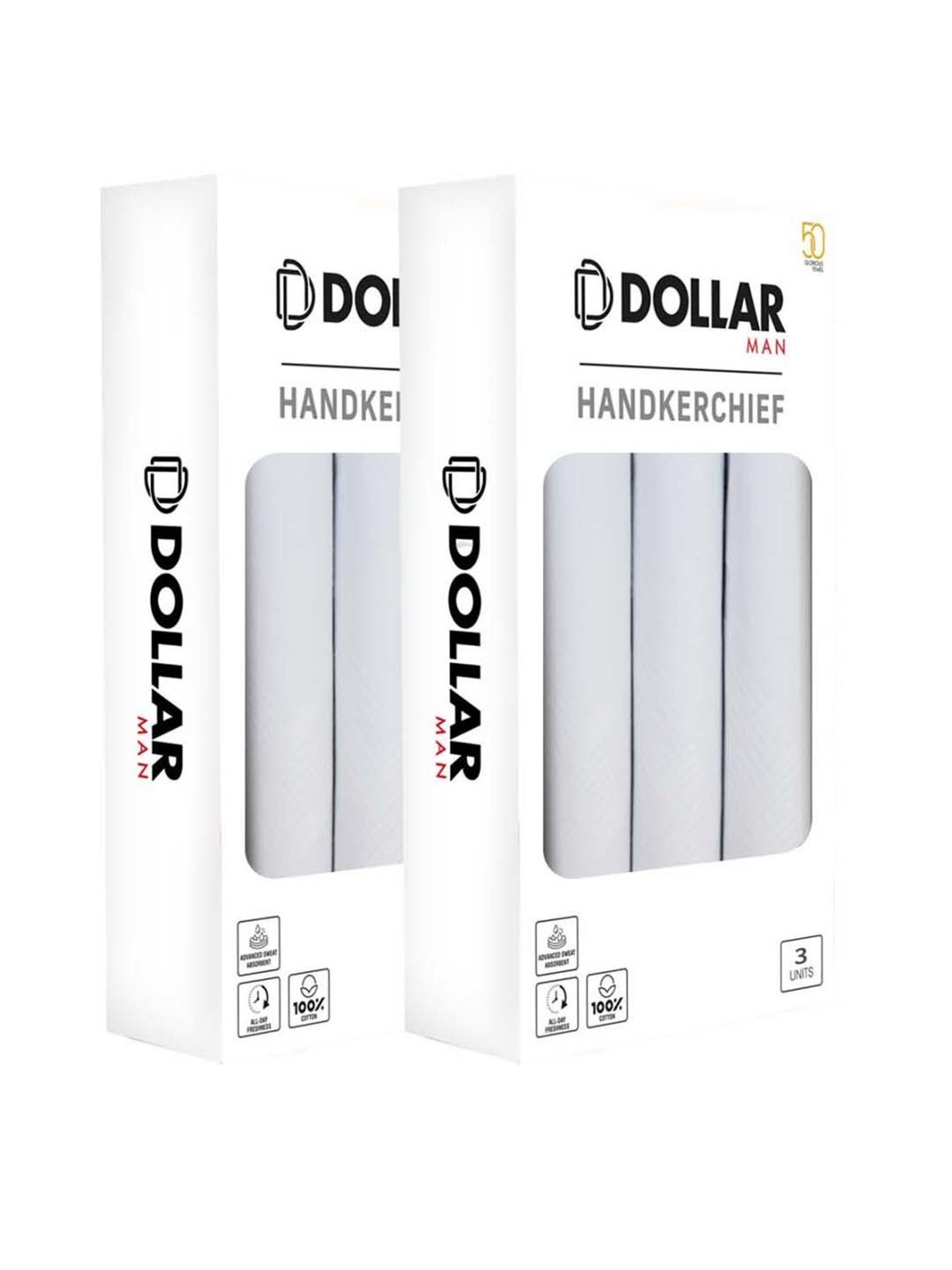 Dollar White Solid Handkerchiefs for Men - Pack of 6