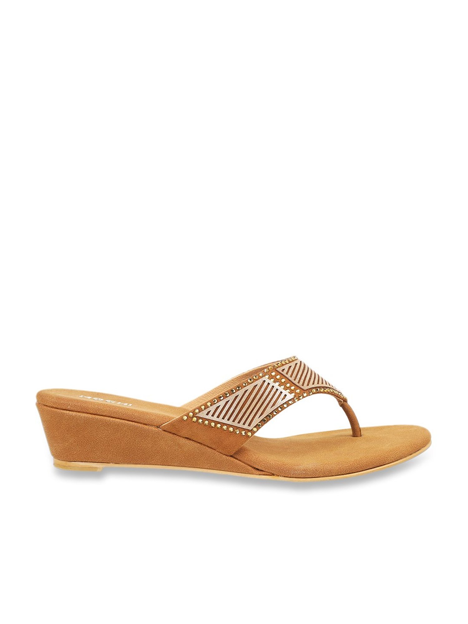 Mochi Women's Antique Gold Thong Wedges