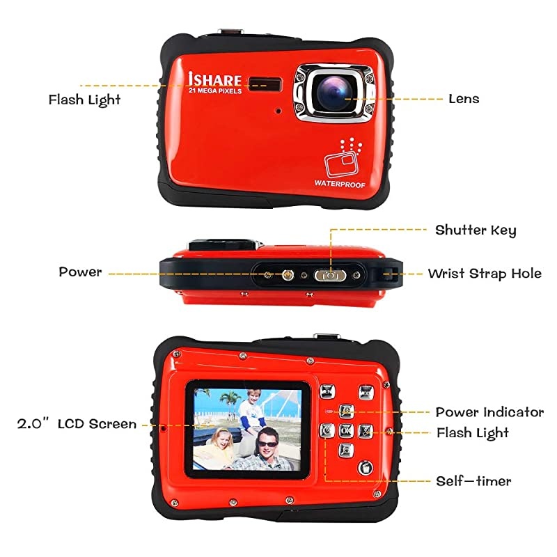 Waterproof Kids Camera, 21MP HD Underwater Digital Camera for Kids with 2.0" LCD, 8X Digital Zoom, Flash and Mic for Girls/Boys (RED)&hellip;&hellip;