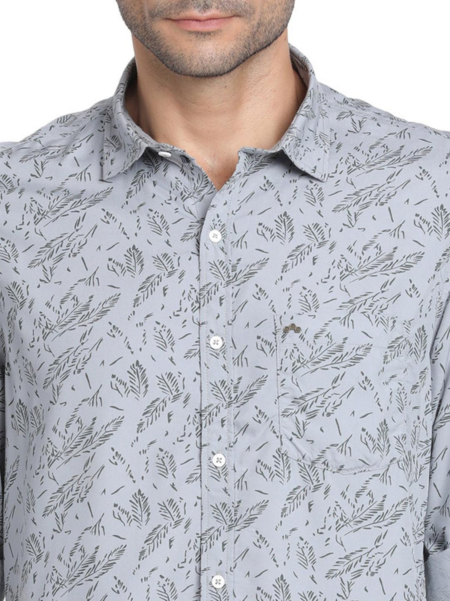 Turtle Grey Slim Fit Printed Shirts