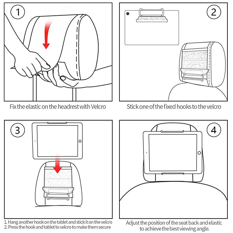 Car Headrest Mount Holder for 711 Tablets Apple iPad iPad MiniAirPro Samsung Galaxy Tabs Adjustable Strap Fits Most Headrests Universal Car Headrest Mount for Most Tablets Black