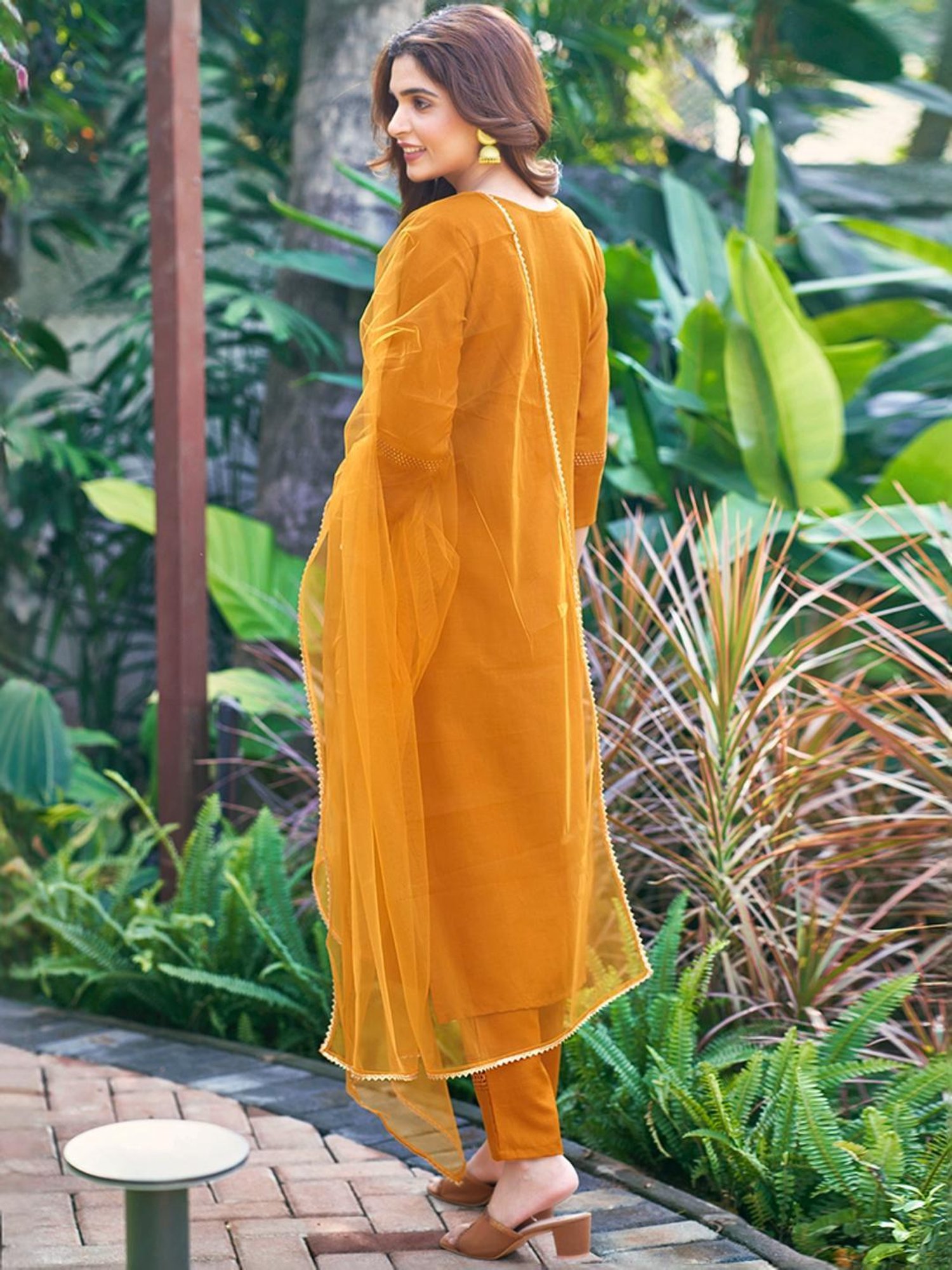 Skylee Yellow Embroidered Kurta Pant Set With Dupatta