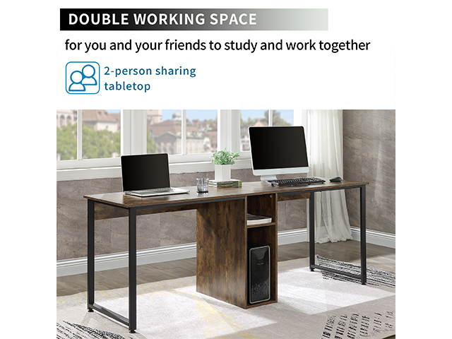 Home Office Game Table Computer Desk, Gaming Desk Table 2-Person Desk, Large Double Workstation Desk, Writing Desk with Storage,Black,GT57