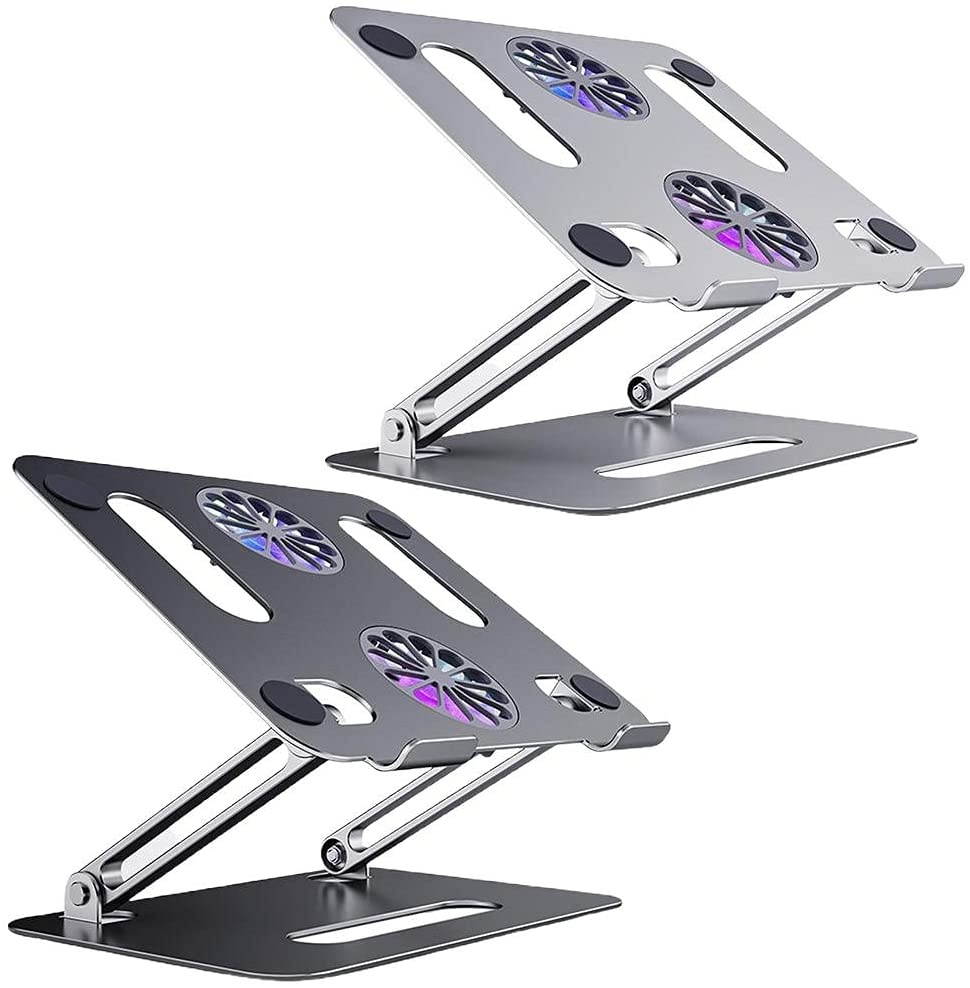 Foldable Aluminum Alloy Stand Portable Notebook Cooler Stand Dual Fan Cooling Double-Layer Computer Stand(Gray)