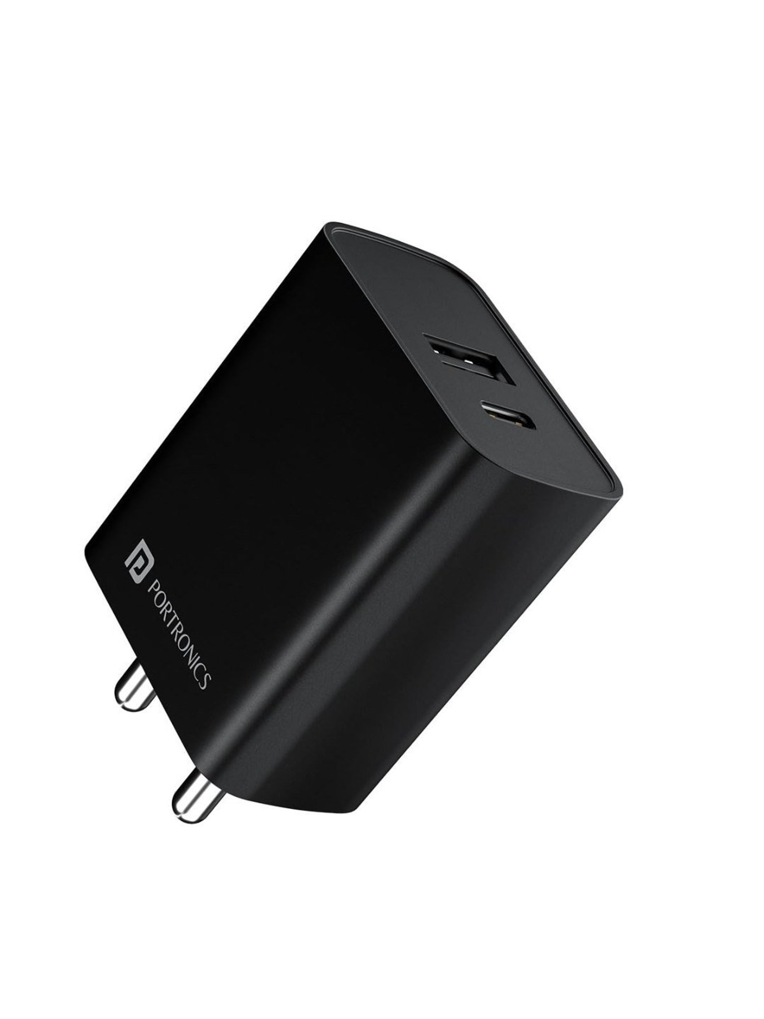 Portronics Adapto 70 33W Fast Charger Adapter with Dual Output USB plus Type C Supports PPS (Black)